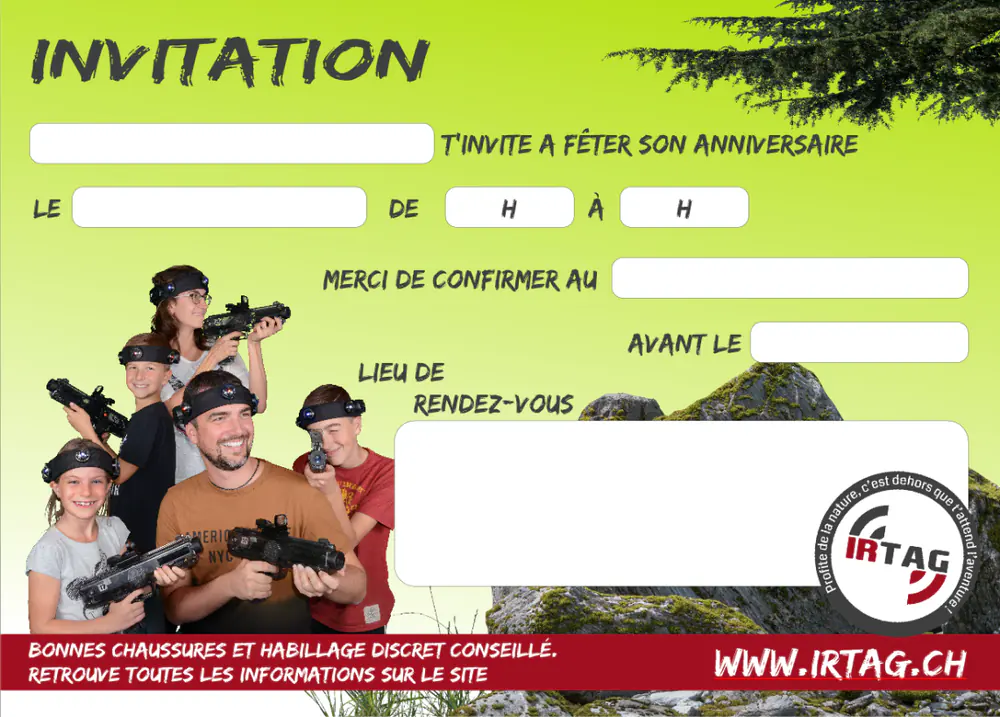 IRTAG-Einladungskarte für einen Laser-Game-Geburtstag